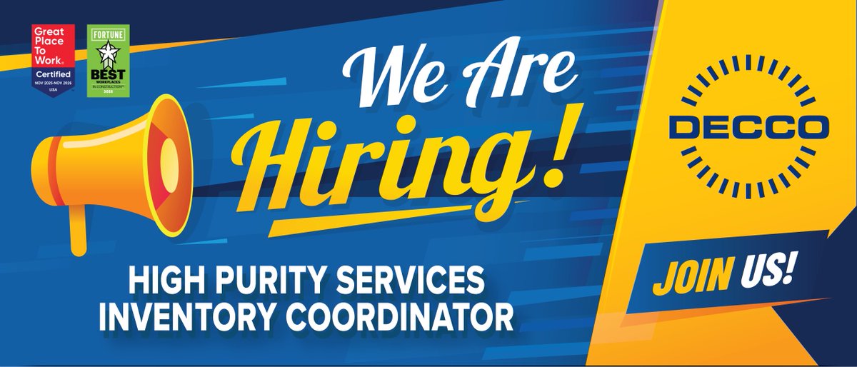 📢 We’re #Hiring: HPS #Inventory Coordinator This full-time role is responsible for #shipping, #receiving, and managing a large inventory of incoming and outgoing products.  Apply here: 🔗decco.com/careers/
#CareerOpportunity #JoinOurTeam #WeHireVeterans #GreatPlaceToWork