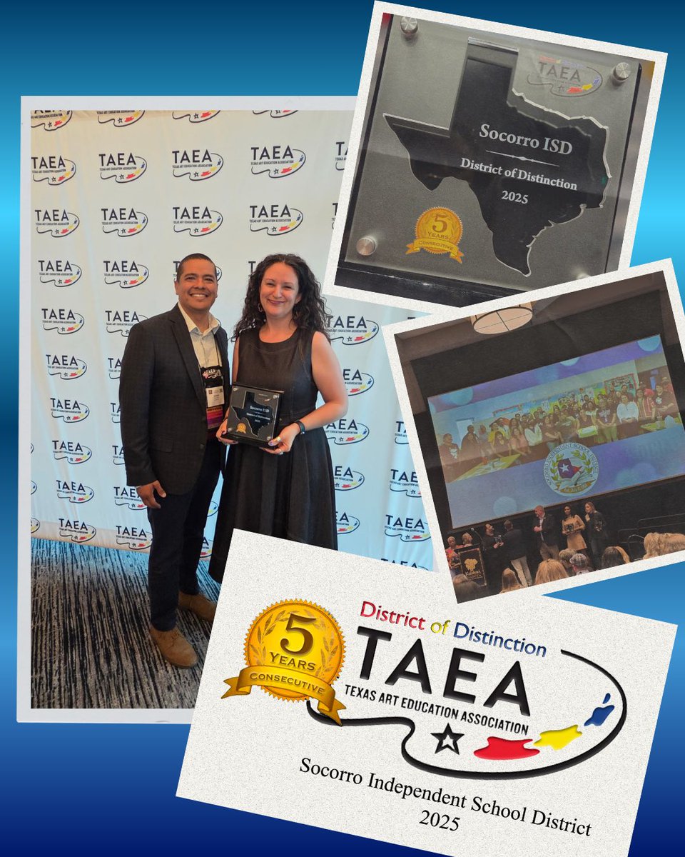 SISD_FineArts's tweet image. Congratulations to the #TeamSISD Visual Art teachers for being recognized today for the 5th consecutive year by the Texas Art Education Association as a District of Distinction! #SISDFineArts