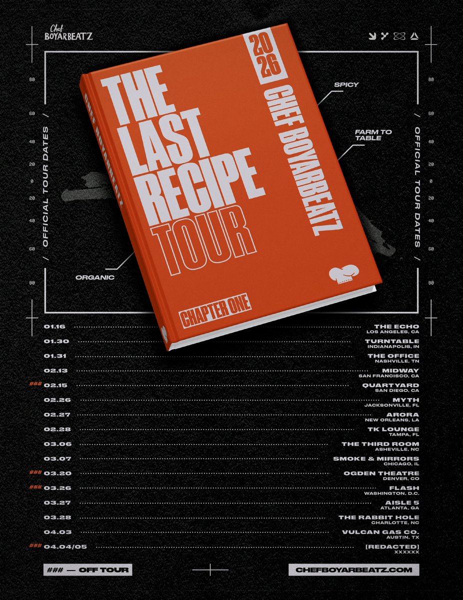 chef_boyarbeatz's tweet image. extremely proud to present phase 1 of “THE LAST RECIPE TOUR”

my largest solo headline outing yet! comment your city below if you want to see me there for phase 2 🤝

🎟️ 👇