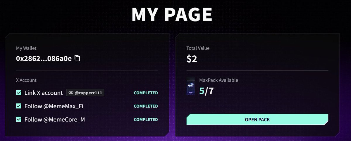 rapperr111's tweet image. 😆Now I&apos;ve got 5 max pack from Community Event!

@MemeMax_Fi is a next-generation PerpDEX aiming to redefine what a true &quot;meme&quot; means in the crypto market.  
It focuses on genuinely community driven tokens born from real culture.  
Through Hi-speed, transparency, and…