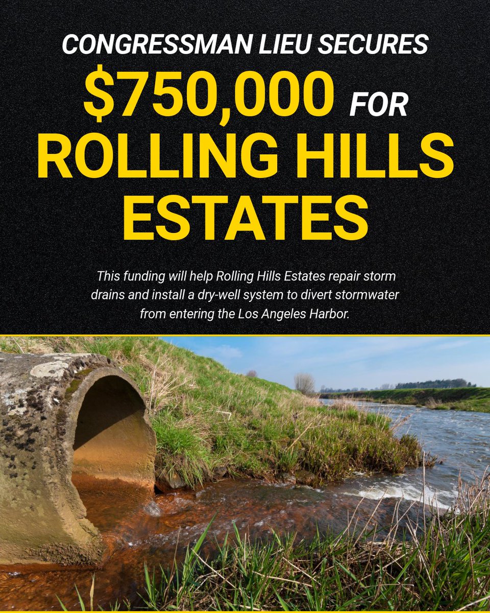 RepTedLieu's tweet image. Southern California has been experiencing severe rainstorms, which is stress testing our region’s critical infrastructure.

Pleased to announce I fought for and secured federal funding for Rolling Hills Estates to repair and upgrade stormwater resilience projects.