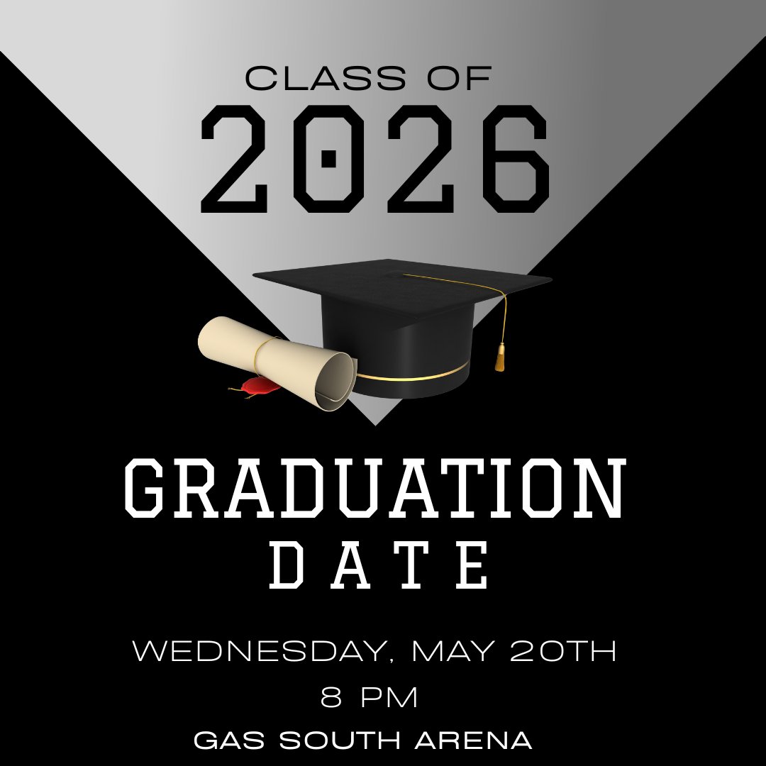 ShilohGenerals's tweet image. Finally — what we’ve all been waiting for! 🎓
The Class of 2026 Graduation Ceremony will be held on May 20th at 8:00 PM at Gas South Arena.
Further graduation details and instructions will be shared soon.
Please don’t forget to pay your senior dues!