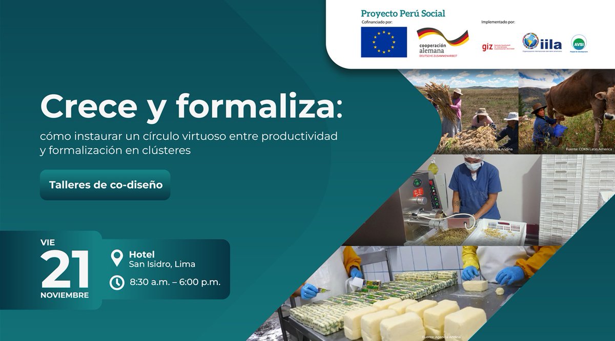 Hoy en Lima: Talleres de co-diseño #PerúSocial 🇵🇪🤝🇪🇺 Avanzamos hacia un círculo virtuoso entre productividad y formalización en clústeres de Apurímac y Cajamarca. 
#TrabajoDecente #Competitividad