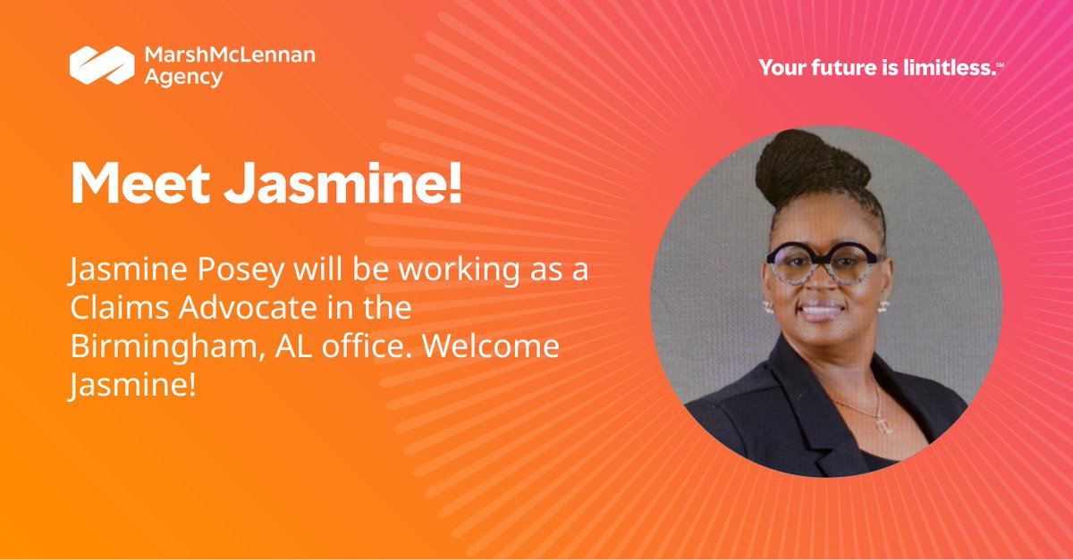 Marsh_MMA's tweet photo. We're thrilled to welcome Jasmine Posey to our Claims team! If you're interested in joining a #TopWorkplace, see our open positions today: https://t.co/74aAFXJGWI #MarshMMA https://t.co/vTOhQpHUYr