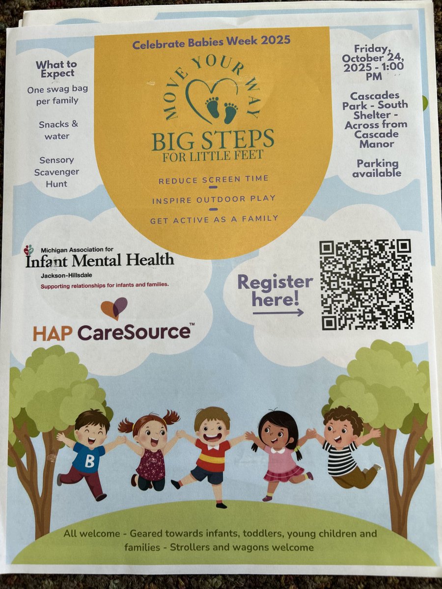 During #CelebrateBabysWeek this year, our team sponsored and attended the Michigan Association of Infant Mental Health’s Big Steps for Little Feet event. 🧡💜 Together, we can create brighter and healthier futures for the next generation by encouraging:

📺 Reduced screen time
🌳