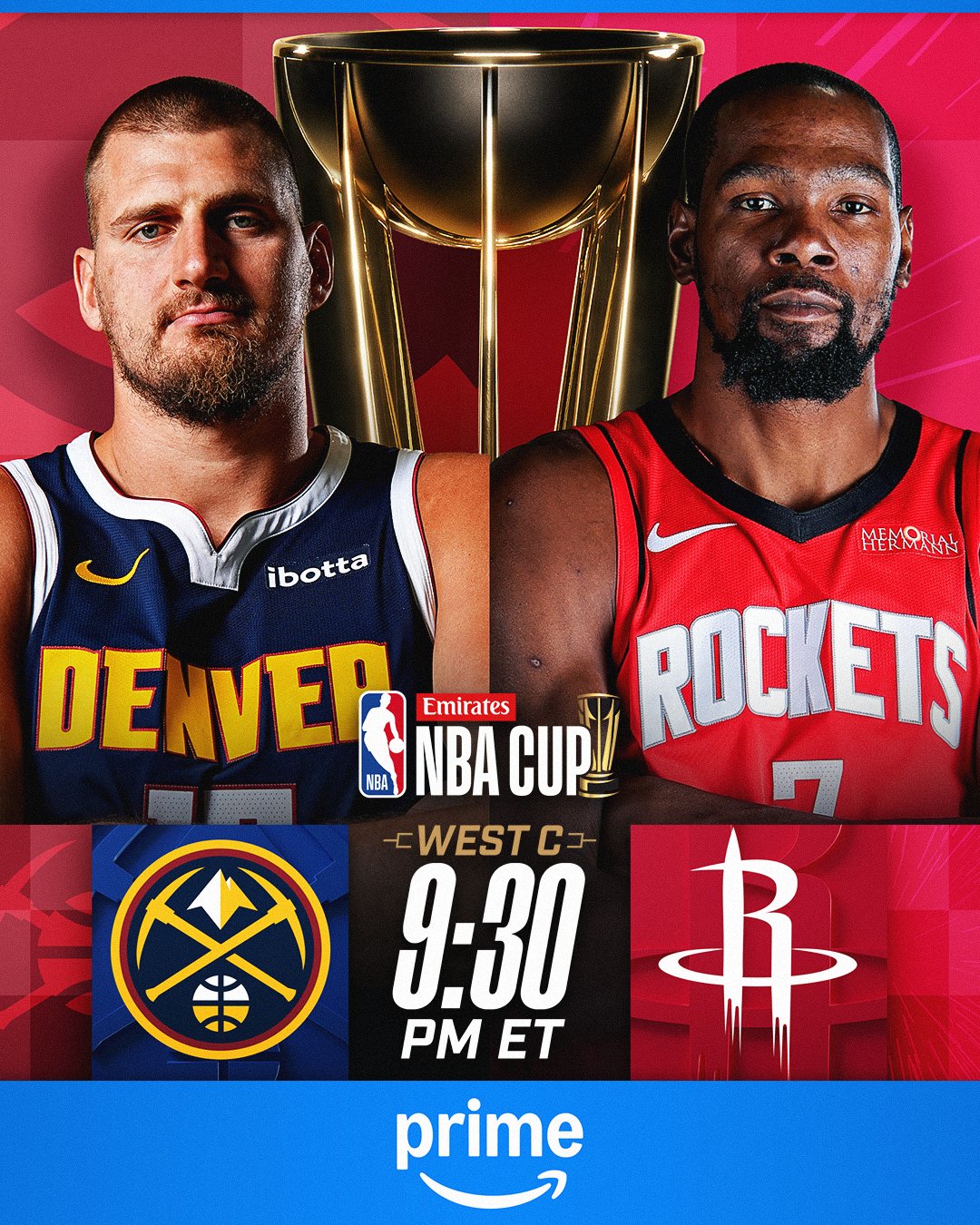 Joker. Murray.
KD. Sengun.
@emirates NBA Cup.

 HOU eyes 6th straight W
 DEN winners of 8 of their last 9
 Top-2 offenses in PPG and OffRtg
 Both teams 1-1 in Group Play

The West's elite square off tonight with the #2 Nuggets visiting the #3 Rockets for West Group C