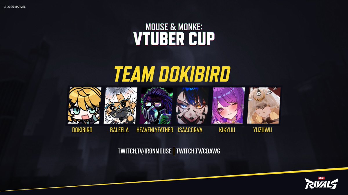 ✨SURPRISE! ✨
excited to share that i'll be participating in the Mouse &amp; Monke Marvel Rivals VTuber Cup today on Team Dokibird!

thank you so much <a href="/ironmouse/">ironmouse🇵🇷😈💖</a>, <a href="/CDawgVA/">Connor</a>, &amp; <a href="/MarvelRivals/">Marvel Rivals</a> for organizing this!
i'll also be streaming my POV on Twitch! 😁

⏰Fri, Nov 21st @ 5pm PST