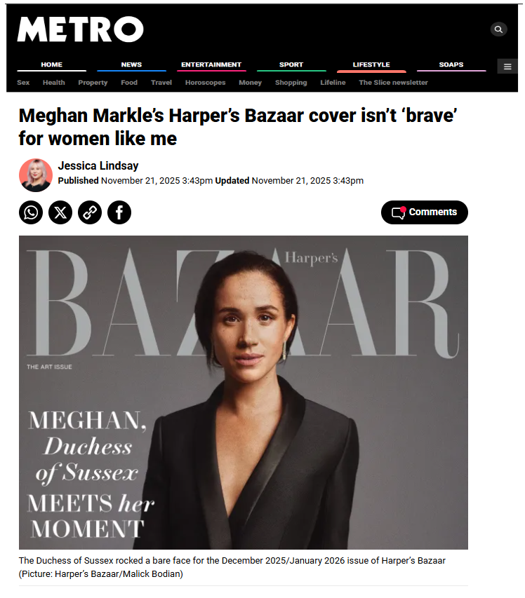 Nicomac_666's tweet photo. I’ve never seen anyone get shamed for looking good without makeup. Racism is a hell of a sickness in the UK media. 2 different articles, 2 different "journalists", 2 different Yt women, suddenly feel the need to get vocal about makeup-free covers when it’s Meghan. https://t.co/DLTeEyYRLb