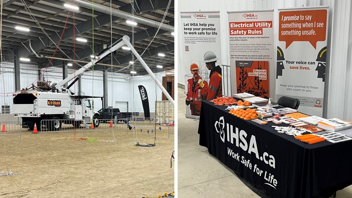 Thank you to <a href="/MapleLeafRopes/">Maple Leaf Ropes</a> for having us at the MLR Vertical Expo in #Hamilton this week!

IHSA experts demonstrated a bucket evacuation for attendees, showing how to use rescue techniques to bring a worker to safety. 🦺