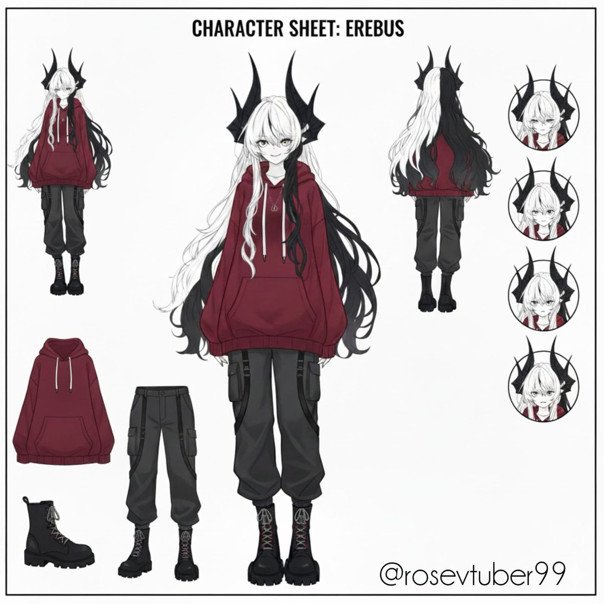 rosevtuber99's tweet image. CHARACTER SHEET: EREBUS is done! ✨

#CharacterDesign #OC #ReferenceSheet #charactersheet