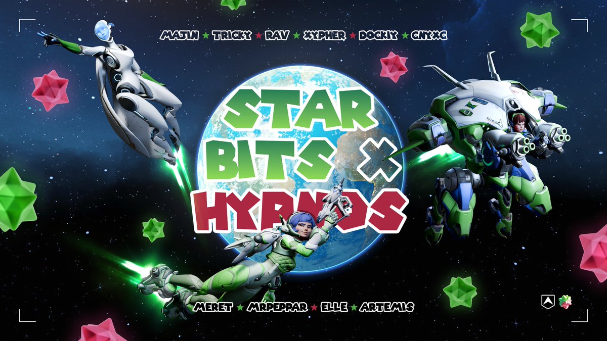 A new galaxy awaits. Green and red.

Introducing your Star Bits x <a href="/OWHypnos/">Hypnos</a> roster for <a href="/FACEIT_OW/">FACEIT Overwatch</a> League Season 7:

🛡️🇫🇷 <a href="/Majin_ow/">Majin</a>
⚔️🇩🇰 <a href="/Trickyaimer/">Tricky</a>
⚔️🇩🇰 <a href="/Rav_ow/">RavOW</a>
⚔️🇦🇹 <a href="/xypher_ow/">Xypher</a>
💉🇩🇪 <a href="/Dockiyy/">Dockiy</a>
💉🇦🇹 <a href="/CNYXC_/">cnyxc</a>

🎨 <a href="/graphicsbygrace/">Grace</a>

#BitsThemAll 🌠 | #LaidToRest💤
