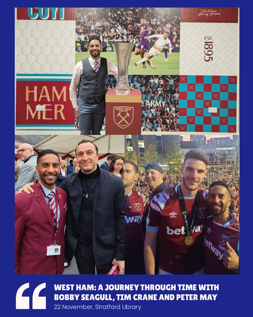 Bobby_Seagull's tweet image. 🎤⚒️ I’m HOSTING a special @WestHam history event!

Join historian Tim Crane and super fan Pete May as we explore the Hammers’ East London roots, legends, managers &amp;amp; community stories.

📅 22 Nov 2025 | ⏰ 5–6pm
📍 Stratford Library (for Newham Festival of Stories)
🔗…