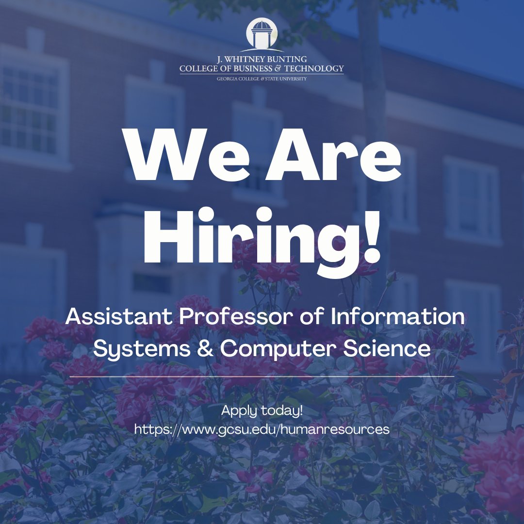 GC_CoB's tweet photo. The CoBT is hiring for an Assistant Professor of Information Systems &amp; Computer Science. Apply today! 
https://t.co/XqxwMsV0VS #Jobs #higheredjobs https://t.co/zyRxrGLyvR