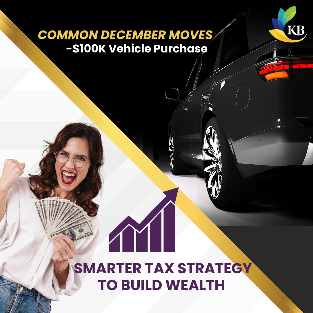KBTaxDevisers's tweet photo. Business owners make large purchases — often a six-figure vehicle — to reduce their tax bill.

Before you make a rushed decision, let’s explore what’s best for your bottom line.

🎯 Schedule your free year-end tax strategy session before Dec 20 - https://t.co/U9imDHFA0a https://t.co/Soij7Z8mg0