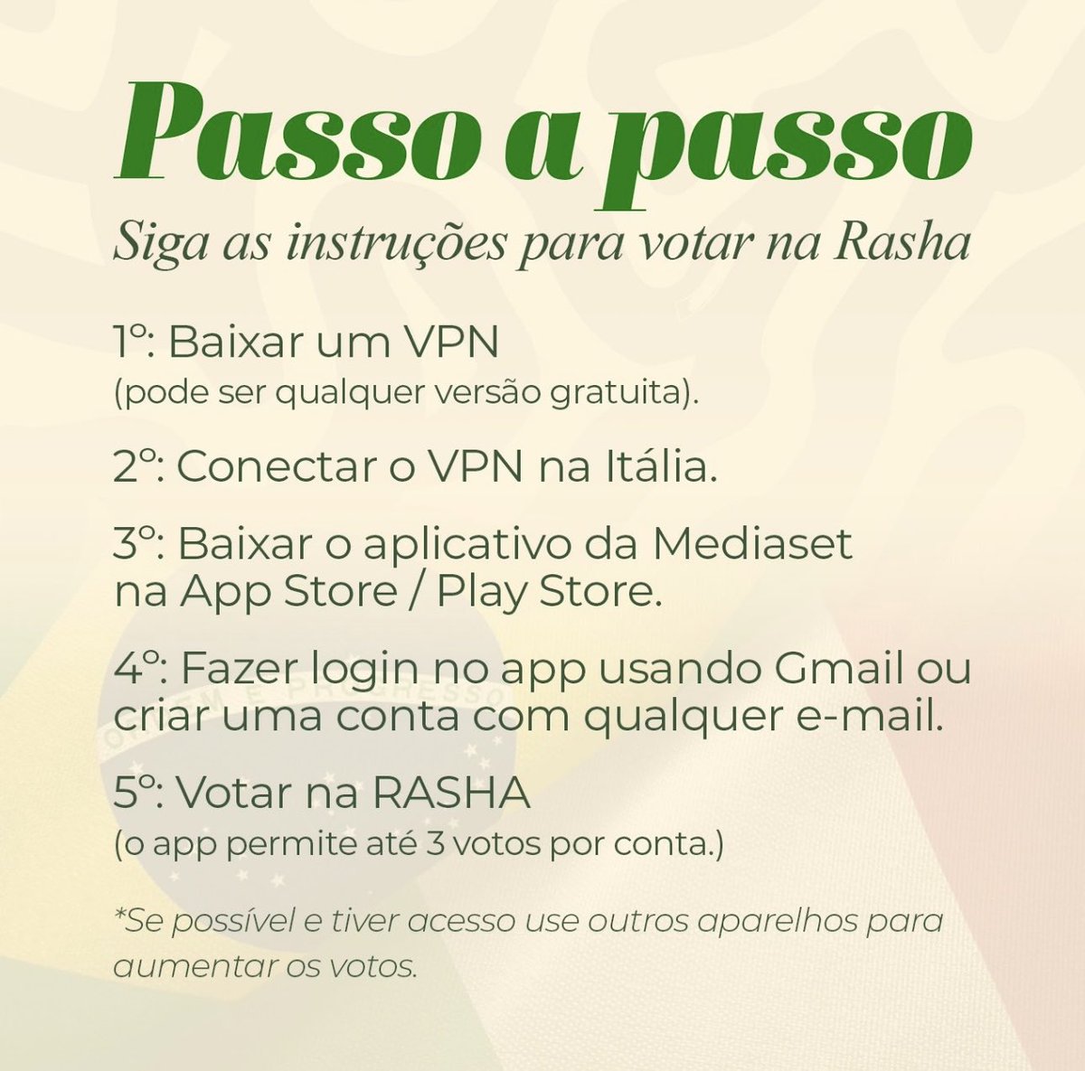 centralrashmer's tweet photo. 🚨 COMEÇOU O MUTIRÃO BRASIL + ITÁLIA! 🇧🇷🇮🇹🔥
Vamos TODO MUNDO votar sem parar pra fazer a Rasha FINALISTA!

🚨 INIZIATO IL MEGARAID BRASILE + ITALIA! 🇧🇷🇮🇹🔥
Votiamo TUTTI senza fermarci per portare Rasha in finale!

📌 LASCIATE GLI SCREENSHOT QUI NEI COMMENTI!!!!

📌 DEPOSITEM OS PRINTS AQUI NO COMENTÁRIO!!!!

Não sabe como votar????
Aqui está o passo a passo facilitado pra vocês seguirem direitinho e garantirem os votos!

@MaritheusAcervo @flavcomenta @melpaynez @yastuittta_ @hannislous @oceanlyna @comentamm @lastofbrun

#rashmer