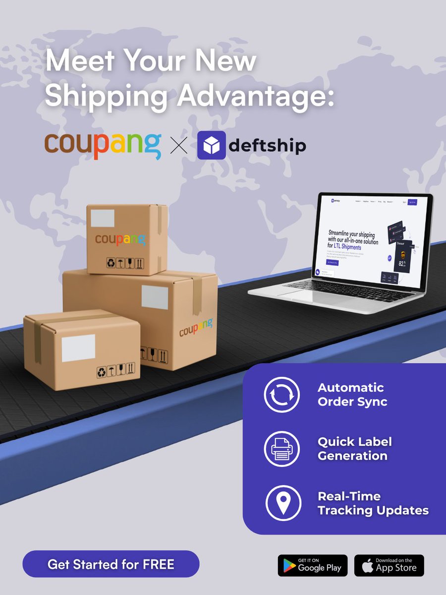DeftShip's tweet image. Coupang sellers, your shipping just leveled up!

Start shipping smarter.

👉 Activate the Coupang integration on Deftship today — zurl.co/whTUv
iOS: zurl.co/stME3
Android: zurl.co/0noFC

#Coupang #Deftship #EcommerceTools #ShippingSolutions