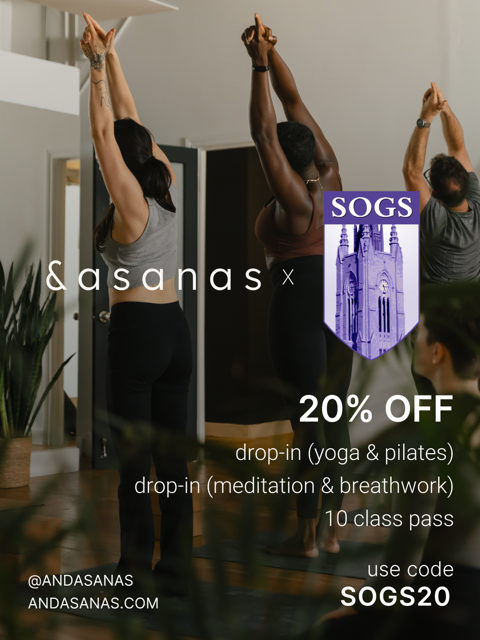 uwogradclub's tweet photo. 🧘 SOGS members get a discount at &amp;asanas. Prioritize your well-being this semester. 

Use discount code SOGS20 for 20% off drop-in classes (yoga, pilates, meditation, and breathwork) as well as 20% off their 10-class passes. https://t.co/eoZgcDbiJx