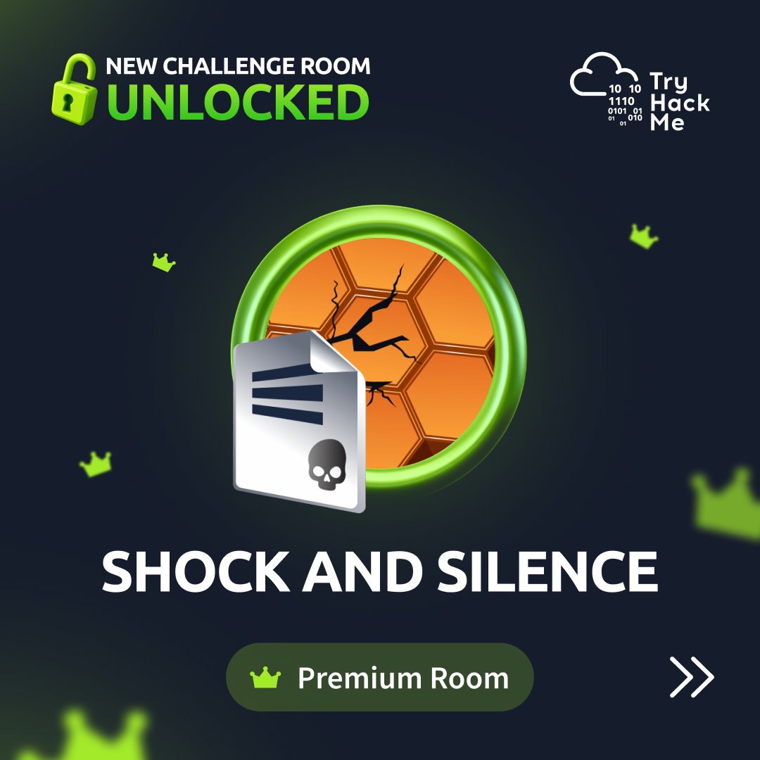 tryhackme's tweet photo. Welcome to your favorite Friday night activity, challenges 😉 

Say hello to Shock and Silence⚡🤫 Investigate the incident to determine the scope of the attacker’s impact on DeceptiTech. 

🔗 Dive in! https://t.co/YigmHRThDN https://t.co/bgynO0mLJ6