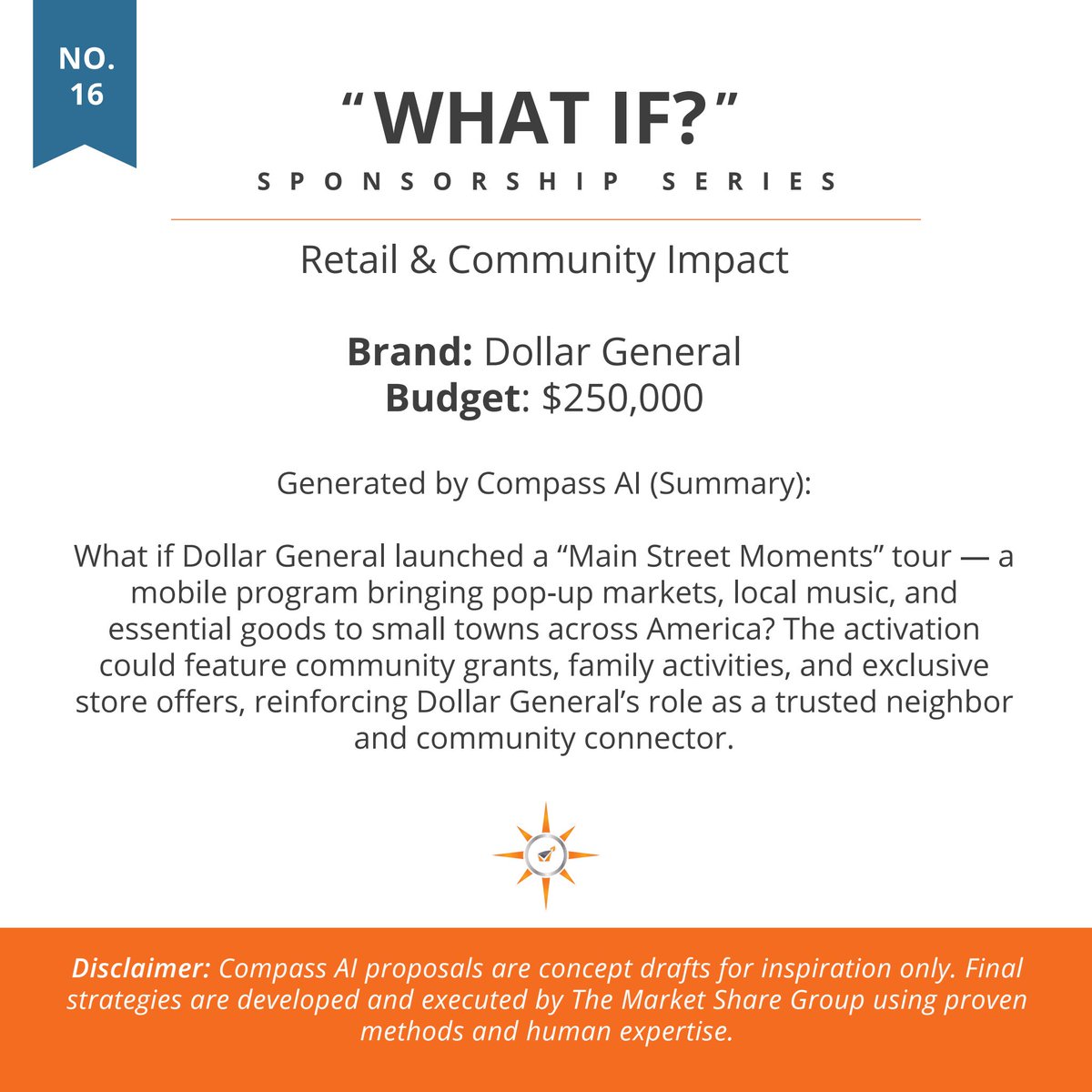 MktShareGroup's tweet image. Inspired by @dollargeneral’s dedication to local communities, this Compass AI concept reimagines how a neighborhood retailer can invest in connection—not just convenience. Accessible retail can fuel pride, opportunity, and hometown spirit.

👉 Try “Compass AI.”
🔗Link in Bio