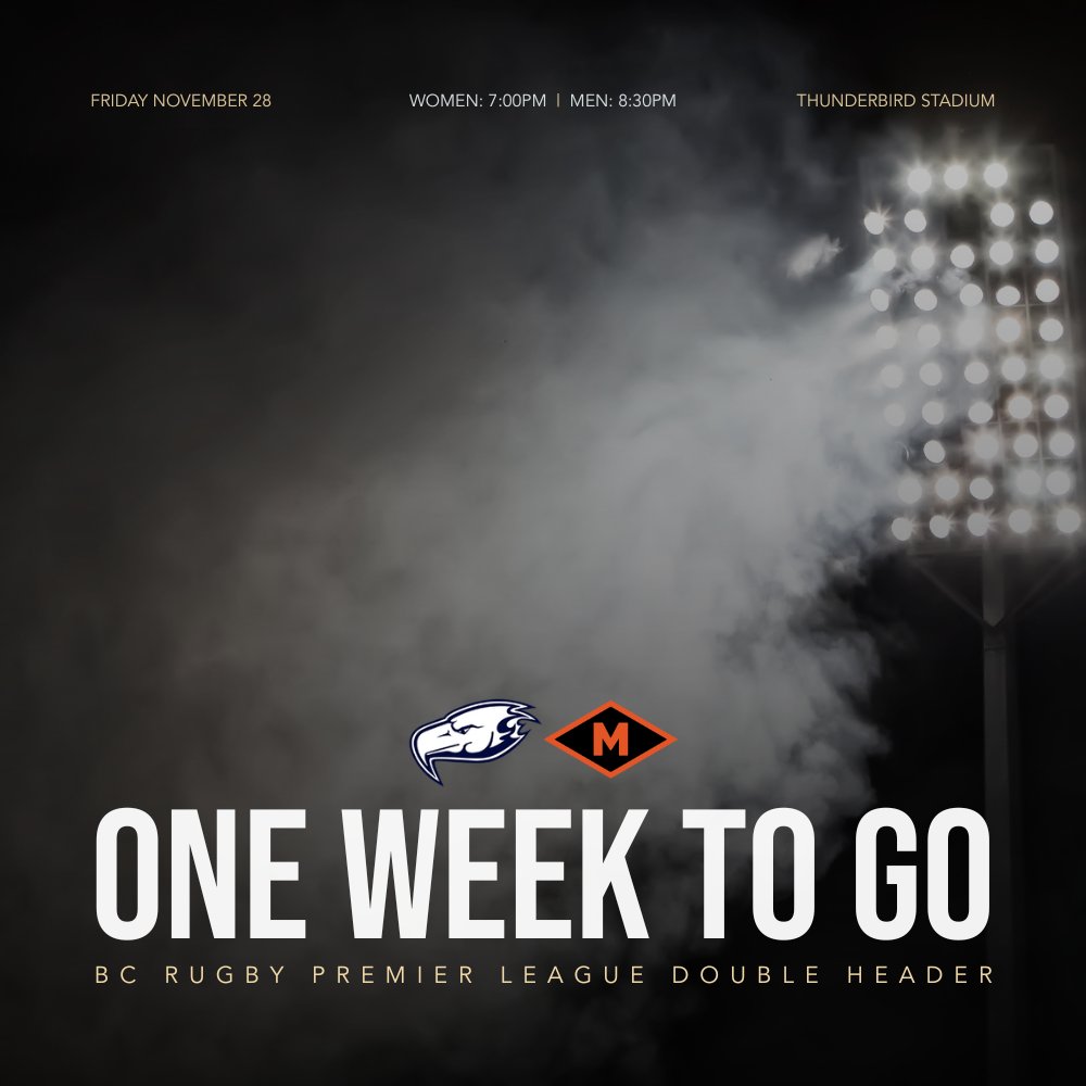 bcrugbyunion's tweet photo. 1️⃣ week until we go Under the Lights!

Join us for a BC Rugby Premier League Double Header at Thunderbird Stadium!

🏉 Women 7:00 PM
🏉 Men 8:30 PM
🎟️ FREE
📍 Thunderbird Stadium, UBC – Nov. 28

Get hyped up with our Playlist🎵👉 https://t.co/zoB4VkGOV7

#bcrugby #underthelights https://t.co/39hjPWi5Yf