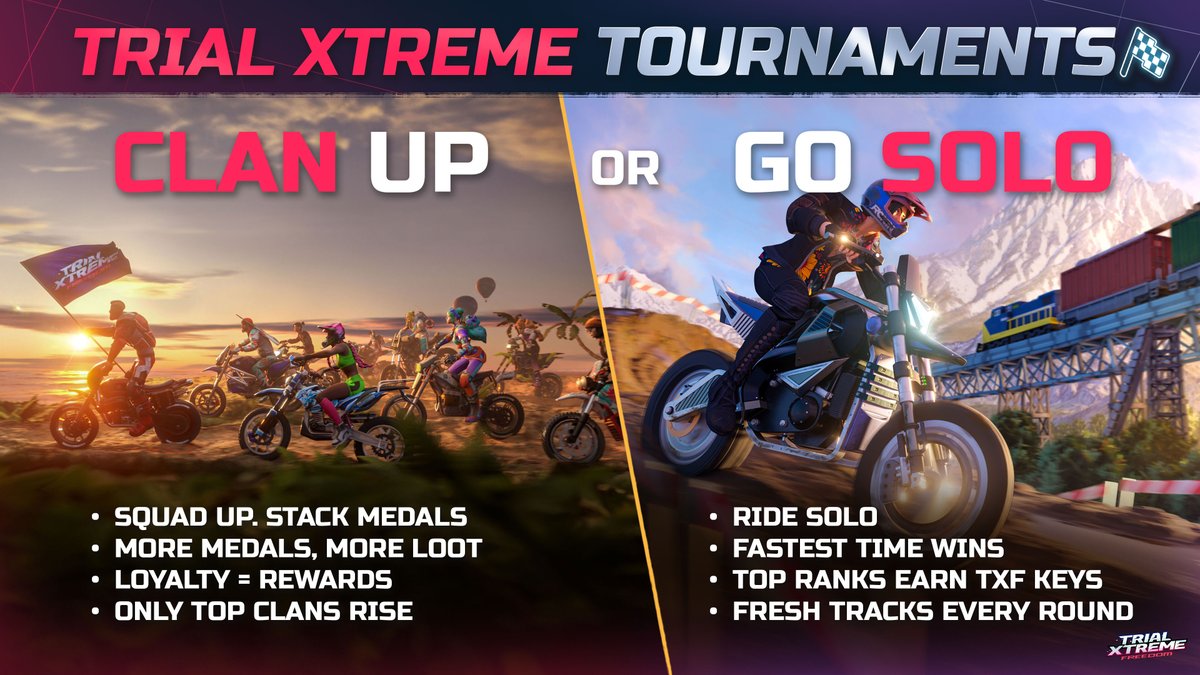 TrialXtreme's tweet image. Think you’re the fastest? 

Dominate your rivals in high‑speed PVP action races, and make your mark on the global stage!

Tag a friend you want to challenge or Tag the clan you ride in!

#PvP #CompetitiveRacing