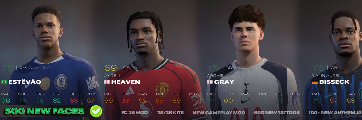 WZRDMOD's tweet photo. some more mods for #fc26 over new faces and new manager faces! plus so much more!!! check it out now!⤵️
https://t.co/oNMFTl6X0Q
comment the faces you want us to add in the next fc26 face pack! https://t.co/zdjYL0G1Nx