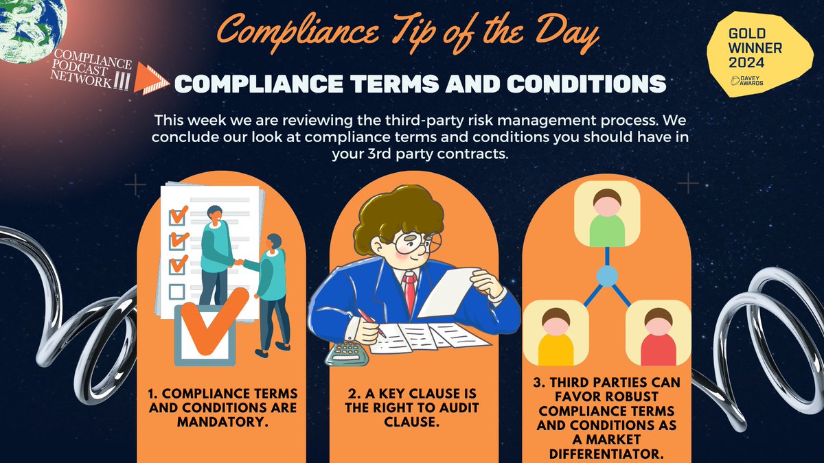 tfoxlaw's tweet image. Are your third-party contracts truly protecting your organization? Don’t leave compliance to chance. 

Tune in for key terms every contract should include: 🔗 bit.ly/48dWNVH #ComplianceLeadership #RegulatoryCompliance #ThirdPartyRisk