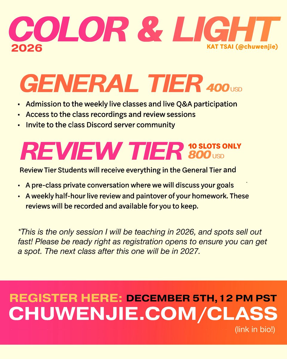Chuwenjie's tweet image. Class is back!! See you on December 5th for signups - this is the ONLY session I’m teaching for all of 2026!