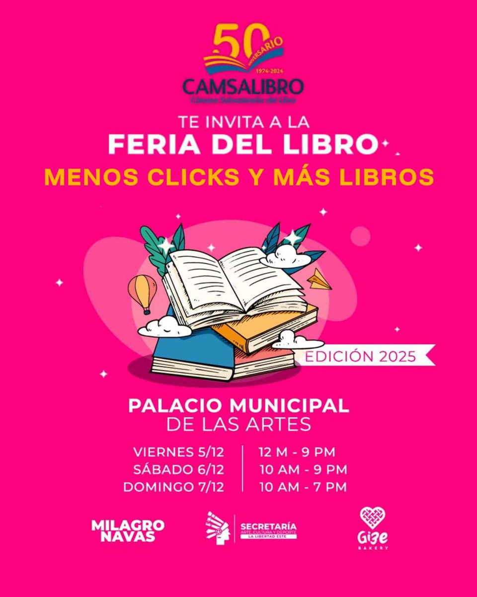Vengo a compartirles que #Gizebakery será el café oficial de la feria de libros que organiza La Cámara Salvadoreña del Libro , esta edición se llevará acabo en el Palacio Municipal de las artes de Antiguo Cuscatlán.
Les tendremos cafecito , postres y limonadas de #Lemonfreshsv 👇🏼