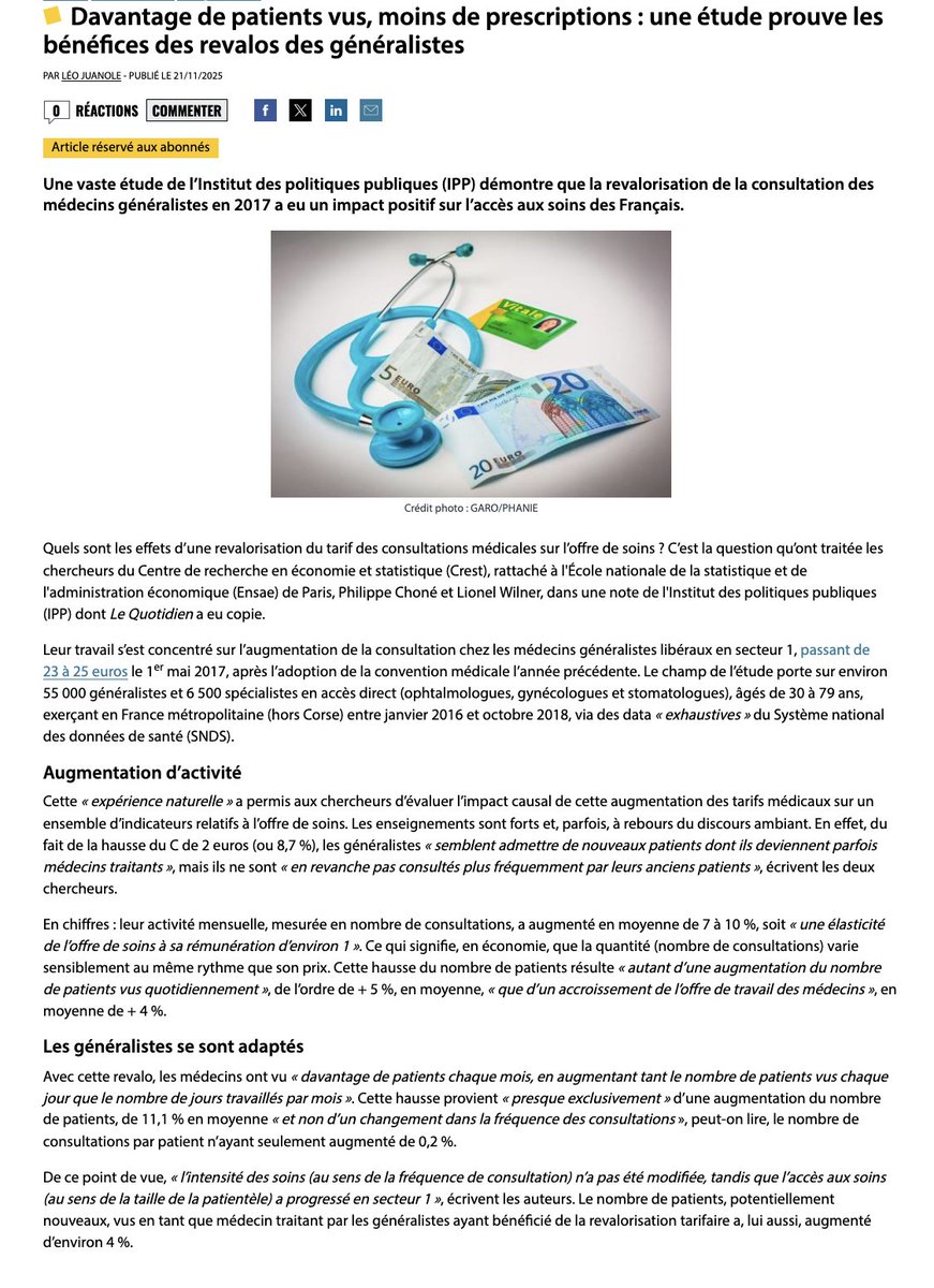 Prodoc71's tweet image. 🔎 Revaloriser la consultation des MG : les faits vs les fantasmes
✅ +7 à +10 % d’activité → plus d’accès aux soins
✅ Plus de patients nouveaux et plus de MT retrouvés
✅ Moins de prescriptions (–4,5 %, –8,8 % pour les antibio)
✅ Jeunes MG engagés : activité jusqu’à +20 %