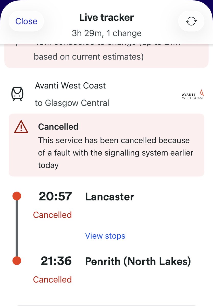 oswald808's tweet photo. @AvantiWestCoast I did make it on. But now my connecting train has been cancelled. Can the 18:07 to Edinburgh stop at Penrith. Given the huge amount of disruption this seems like a useful and human move. https://t.co/2KiU7HPBw2