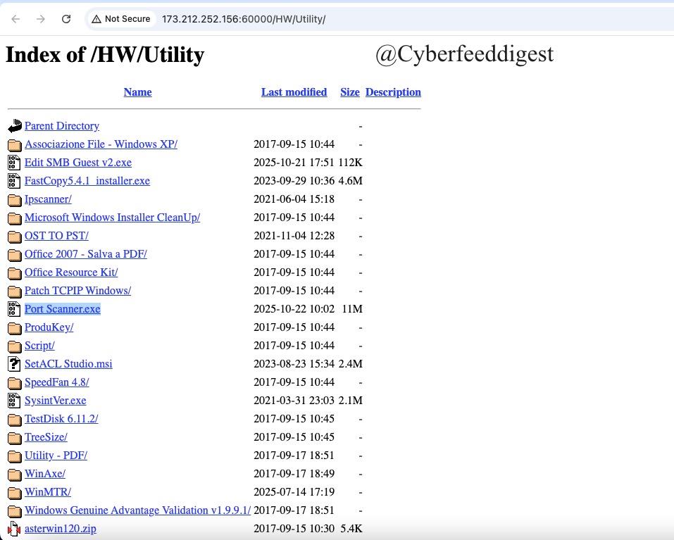 cyberfeeddigest's tweet image. “#Opendir spotted — contains utility samples incl. a port-scanner .exe. Handle with caution. Good source for #Malware analysts

hxxp://173.212.252.156:60000/HW/Utility/