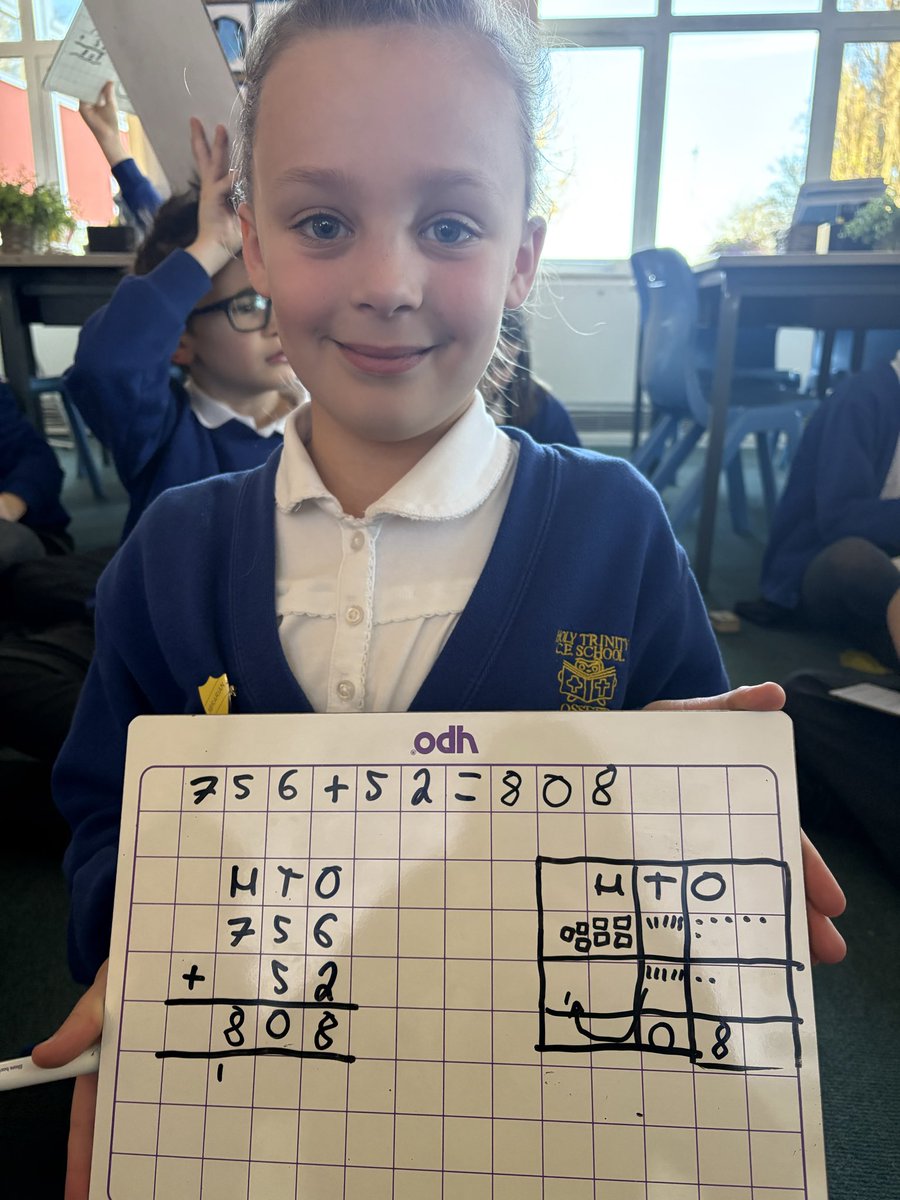 HT_OssettY34's tweet image. We are seeing so much progress in our maths learning 🤩 it’s great to see children understanding the addition column method! We were adding three digit and two digit numbers together today!