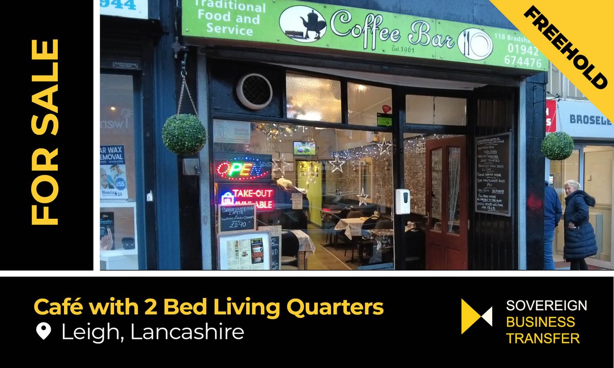'The Coffee Bar' offers a rare opportunity to acquire a freehold café with self-contained two-bedroom living accommodation in the very heart of #Leigh town centre.  Retirement sale.

More info 👉 sovereignbt.co.uk/business-for-s… #lancashire
