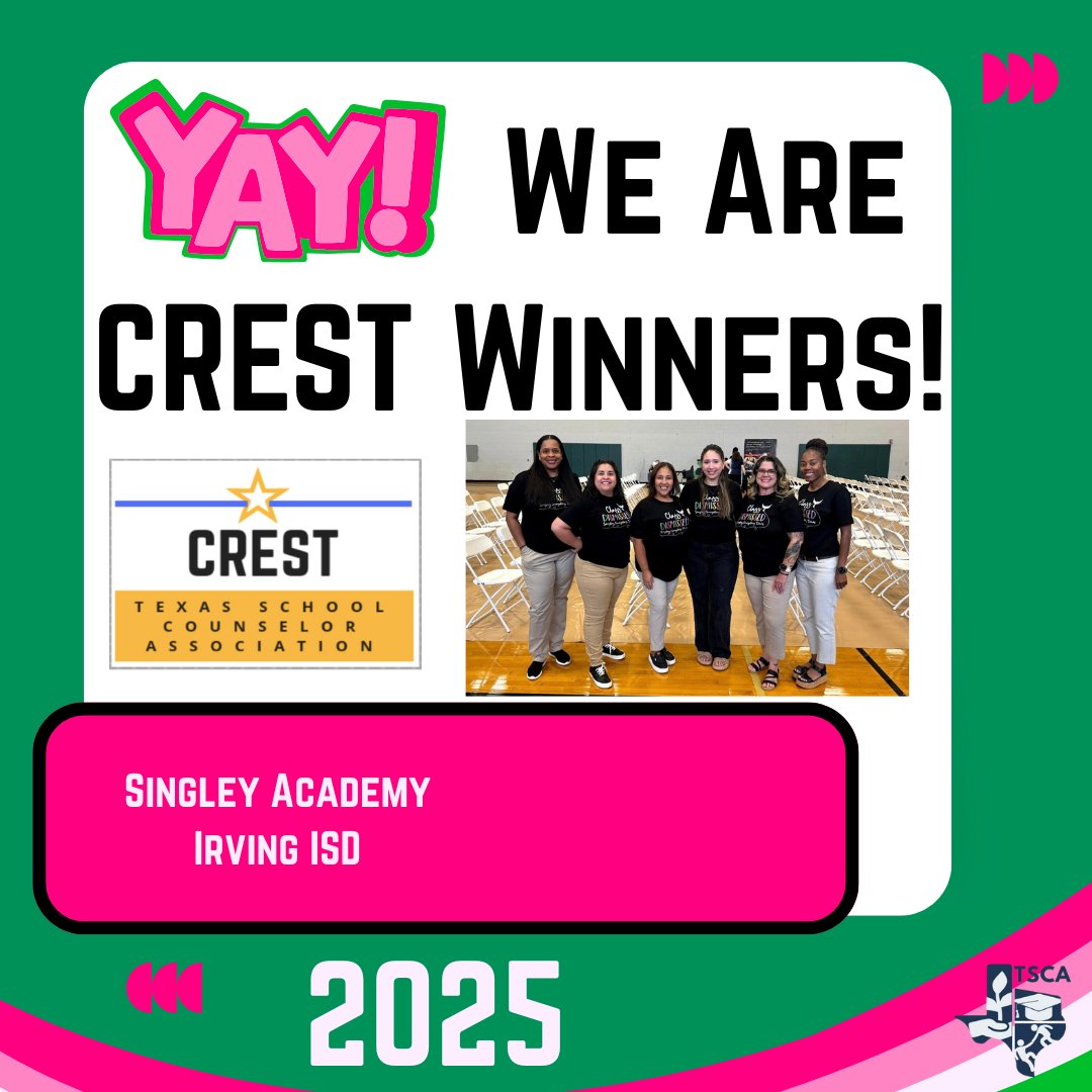 We are <a href="/IrvingISD/">Irving ISD</a> proud <a href="/IrvingHigh/">Irving High School</a> Counselors, <a href="/NimitzVikings/">Nimitz High School</a> Counselors and <a href="/SingleyAcademy/">Singley Academy</a> Counselors for being select as 2025 CREST Award Winners.  These counseling teams have an outstanding counseling program. #ExcellenceInAction #counselorsforgood #defyingexpectations