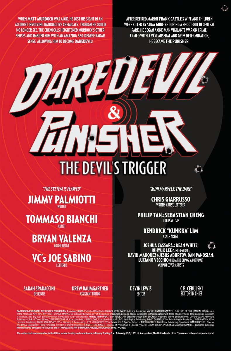 manwithoutfear's tweet image. Daredevil/Punisher: The Devil&apos;s Trigger #1 Preview!
By Palmiotti, Bianchi, Valenza, Sabino, Giarrusso, Tan, Cheng
Covers by Lim; Cassara &amp;amp; White; Lee; Marquez &amp;amp; Aburtov; Panosian; Vecchio

On sale November 26

manwithoutfear.com/preview-images…