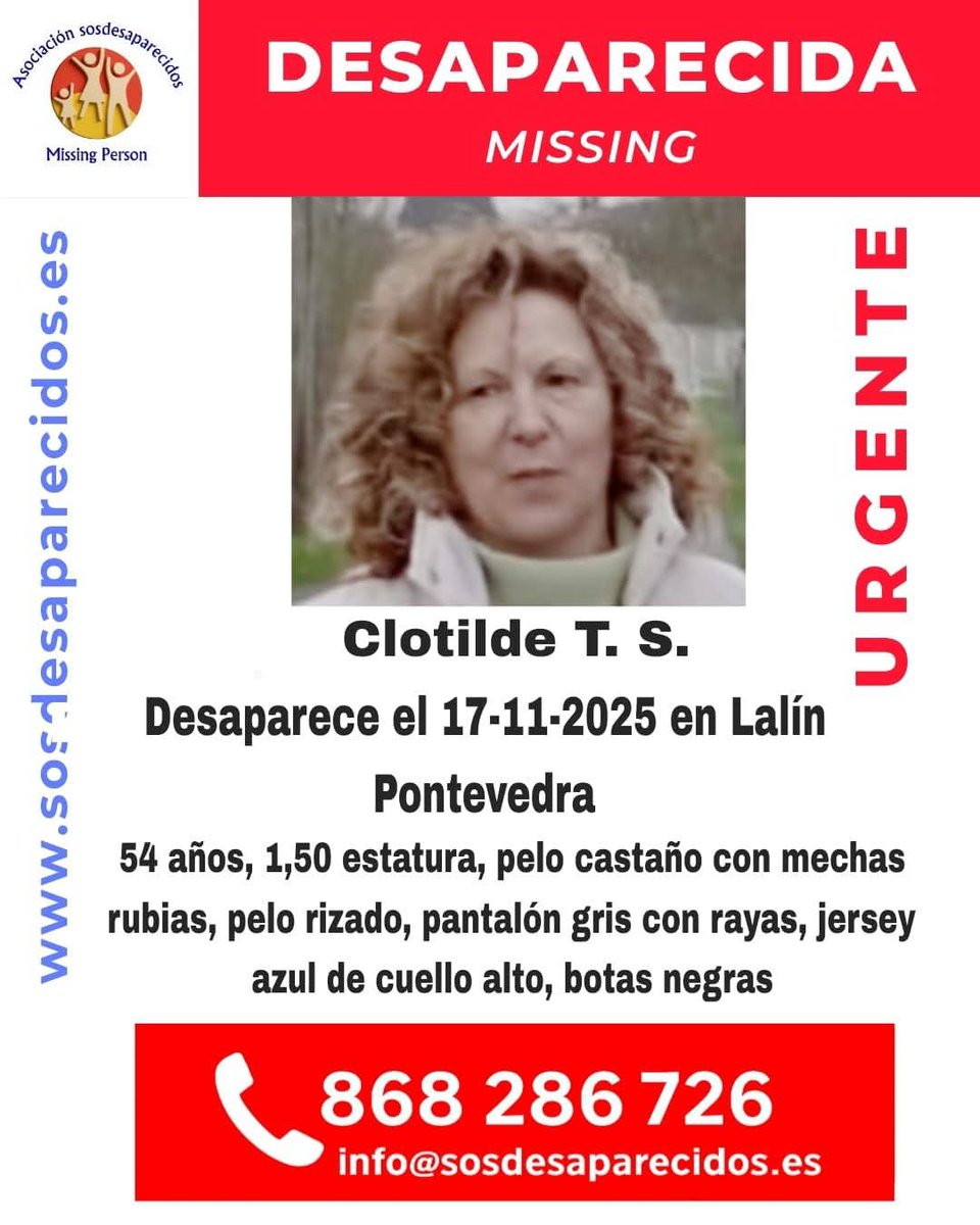 🆘 DESAPARECIDA
#Lalín
#desaparecido #sosdesaparecidos
Más ℹ️ sosdesaparecidos.es
#092ATúaPolicíaDeProximidade #PolicíaLocal