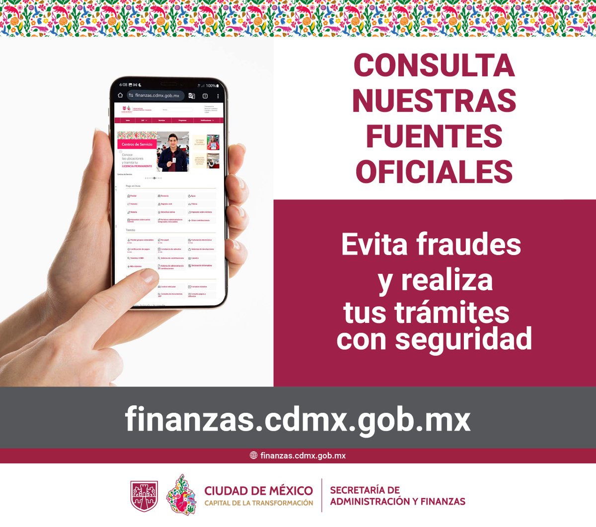 Protege tu información, evita fraudes y realiza tus trámites de manera segura en nuestra página oficial: 🌐 finanzas.cdmx.gob.mx
#LaSAFContigo