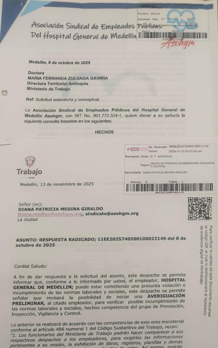 🔎 ¡Qué coincidencia!
Desde <a href="/asohgm/">Sindicato Asohgm</a>  también vimos las dificultades para afiliarse y desafiliarse de los sindicatos en <a href="/HGMhospital/">Hospital General de Medellín - Luz Castro de G.</a>. 
Por eso radicamos una queja el 25 de octubre, y el 13 de noviembre el <a href="/MintrabajoCol/">MinTrabajo</a> nos respondió que iniciara una averiguación  preliminar.