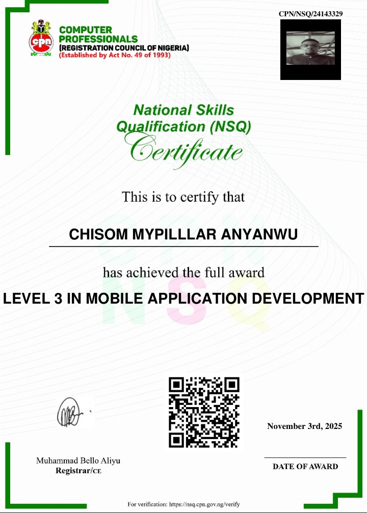 MACWRLD999's tweet image. New Milestone Unlocked!!
It&apos;s with excitement and a heart filled with deep gratitude that I share my CPN Certification In Mobile Application Development earned through the Intensive program at @Codeanthub.
Thank You @Codeanthub 
#FlutterDeveloper
#MobileApplicationDevelopment