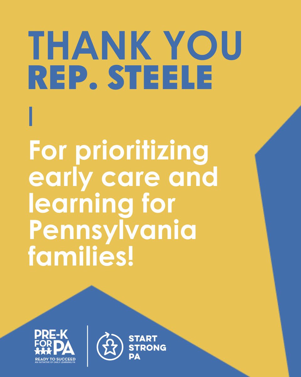 Thank you <a href="/RepSteele/">Rep. Mandy Steele</a> for voting on a PA budget that prioritizes children and early education workforce investments!