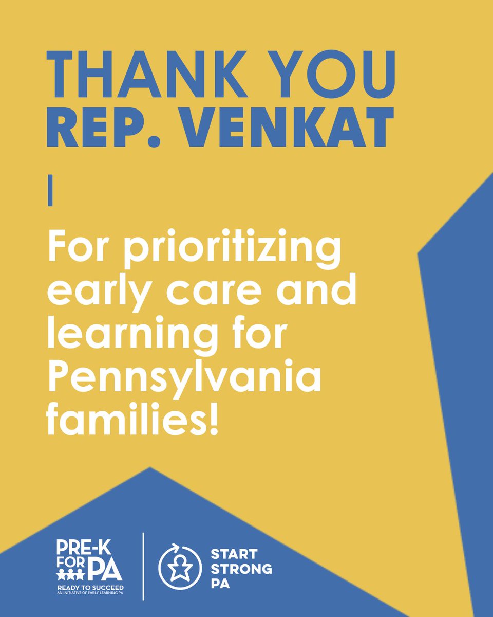 Thank you <a href="/RepVenkat/">Rep. Arvind Venkat, MD</a> for voting on a PA budget that prioritizes children and early education workforce investments!