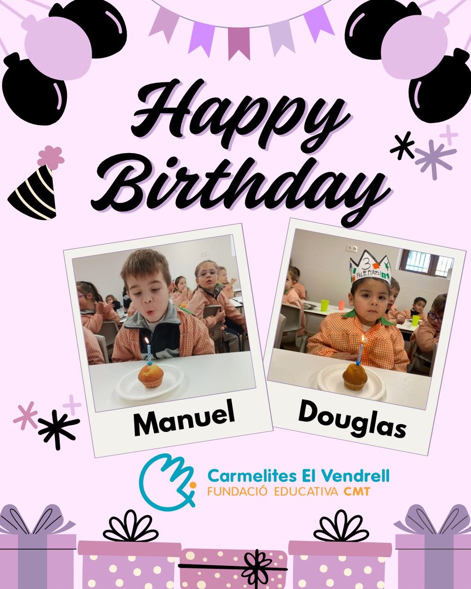 Aquesta setmana hem celebrat l’aniversari d’en Manuel i en Douglas.
Per molts anys! Que aquest nou any us porti llum, alegria i moments que quedin al cor. 😉🎂🎉🎊
#FundaciónEducativaCMT #ElVendrell #EscolesBaixPenedès #CarmelitesElVendrell #EducantelCORdelacomarca