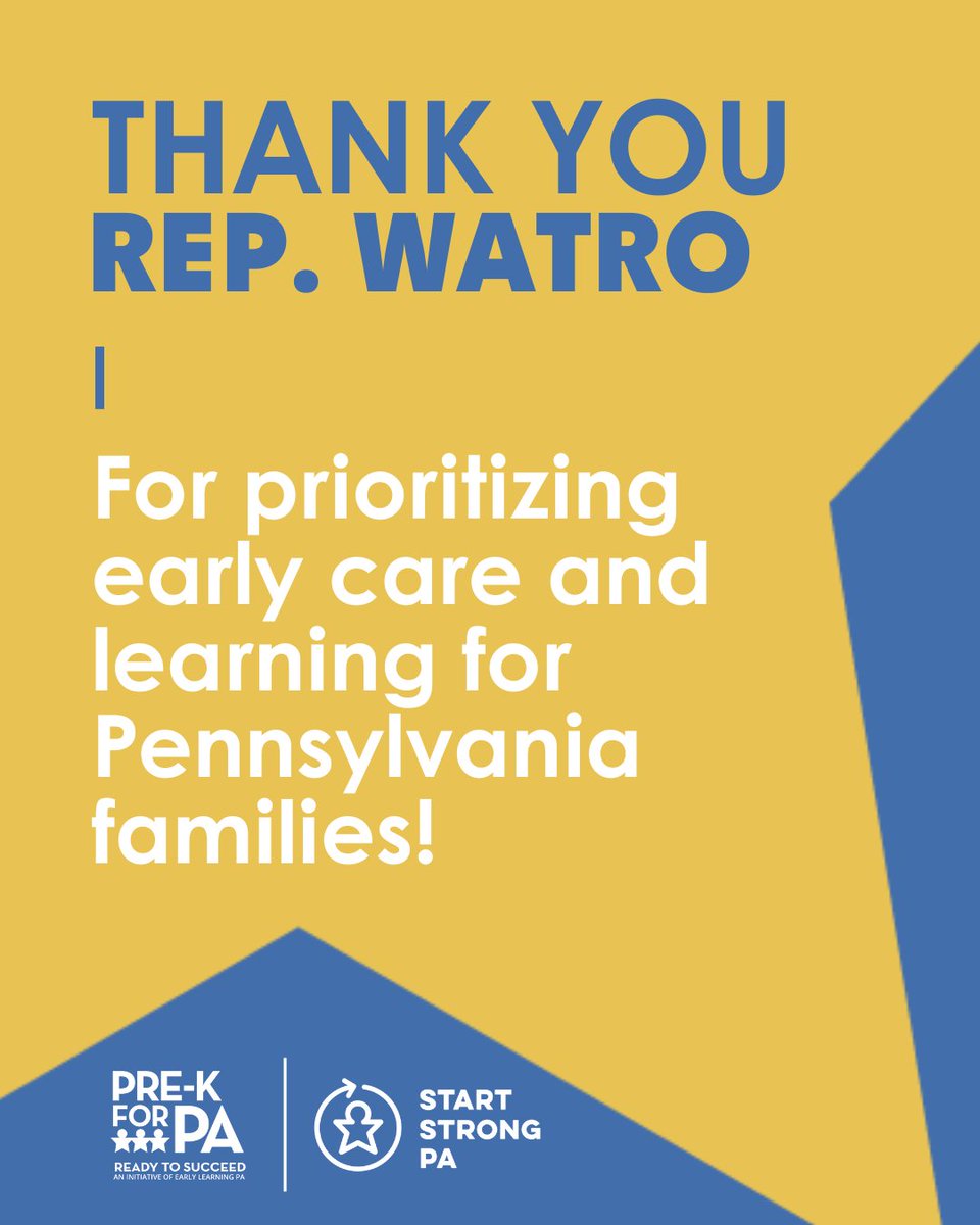 Thank you <a href="/RepWatro/">Rep. Dane Watro</a> for voting on a PA budget that prioritizes children and early education workforce investments!