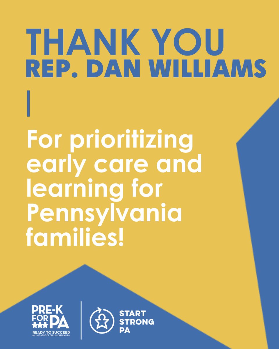 Thank you <a href="/RepDanWilliams/">Rep. Dan Williams</a> for voting on a PA budget that prioritizes children and early education workforce investments!