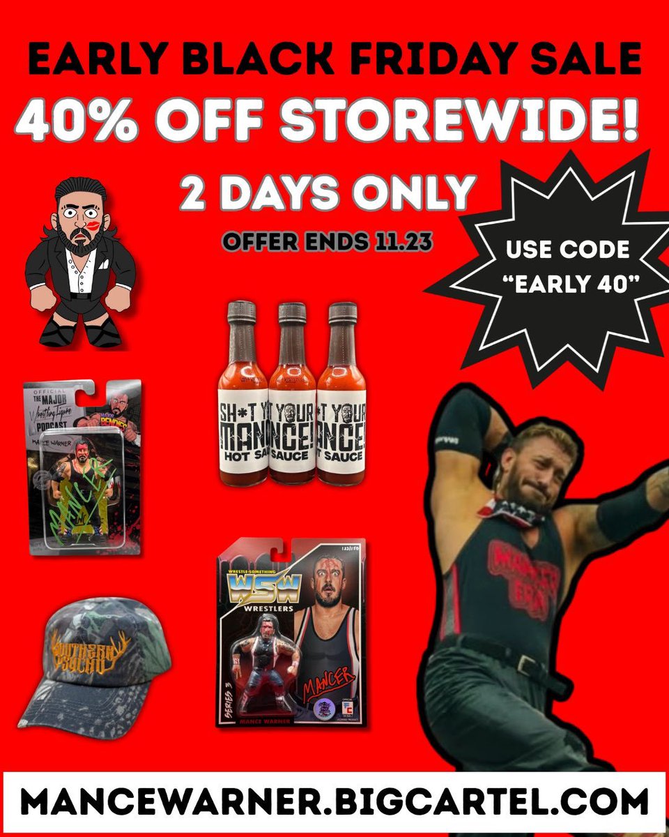 ManceWarner's tweet image. 40% off everything at Mancers big cartel store 

Use code Early 40 at checkout