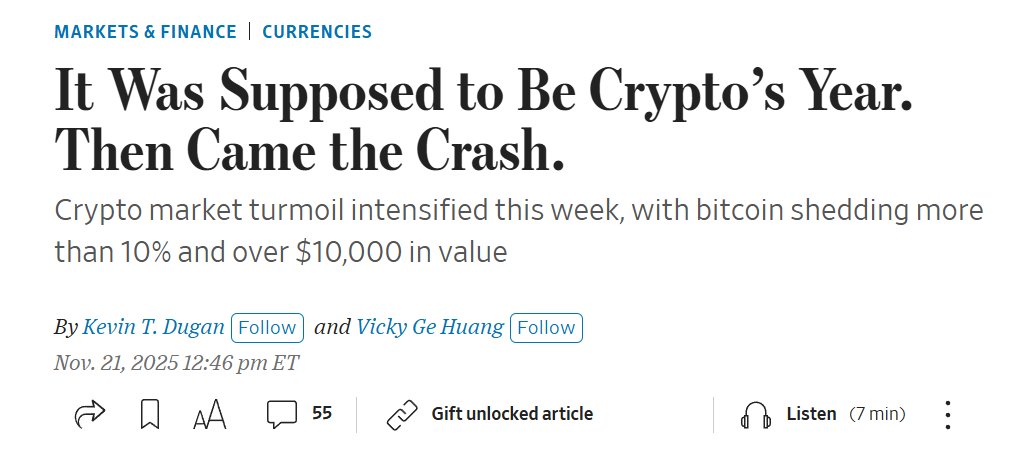 BitcoinPierre's tweet image. Extreme negative sentiment in the WSJ. 

&quot;Crash&quot;

&quot;Turmoil&quot;

Meanwhile, BTC/USD is &amp;gt;$80k, it was $17k only 3 years ago. 

This is a signal.