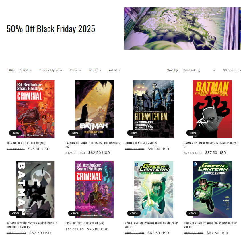 Black Friday has already started at Panel Bound Comics! Nearly 100 titles are marked down to 50% off, and dozens more are discounted slightly less. Shop the sale here: comicsaredope.com/omnisale