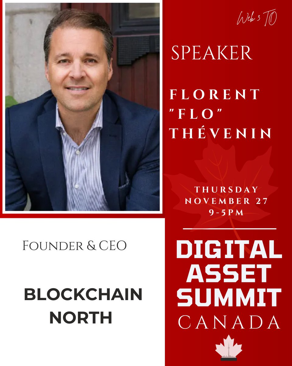 Web3To's tweet image. ⏳ One week to Digital Asset Summit Canada!  

🎤 Speaker: Florent “Flo” Thévenin @FuturFlo , Founder @BlockchainNorth—building Canada’s go-to blockchain media and leading web3 marketing via BN Creatives. 

 Get tickets now before it’s too late  🎟️digitalassetsummit.ca