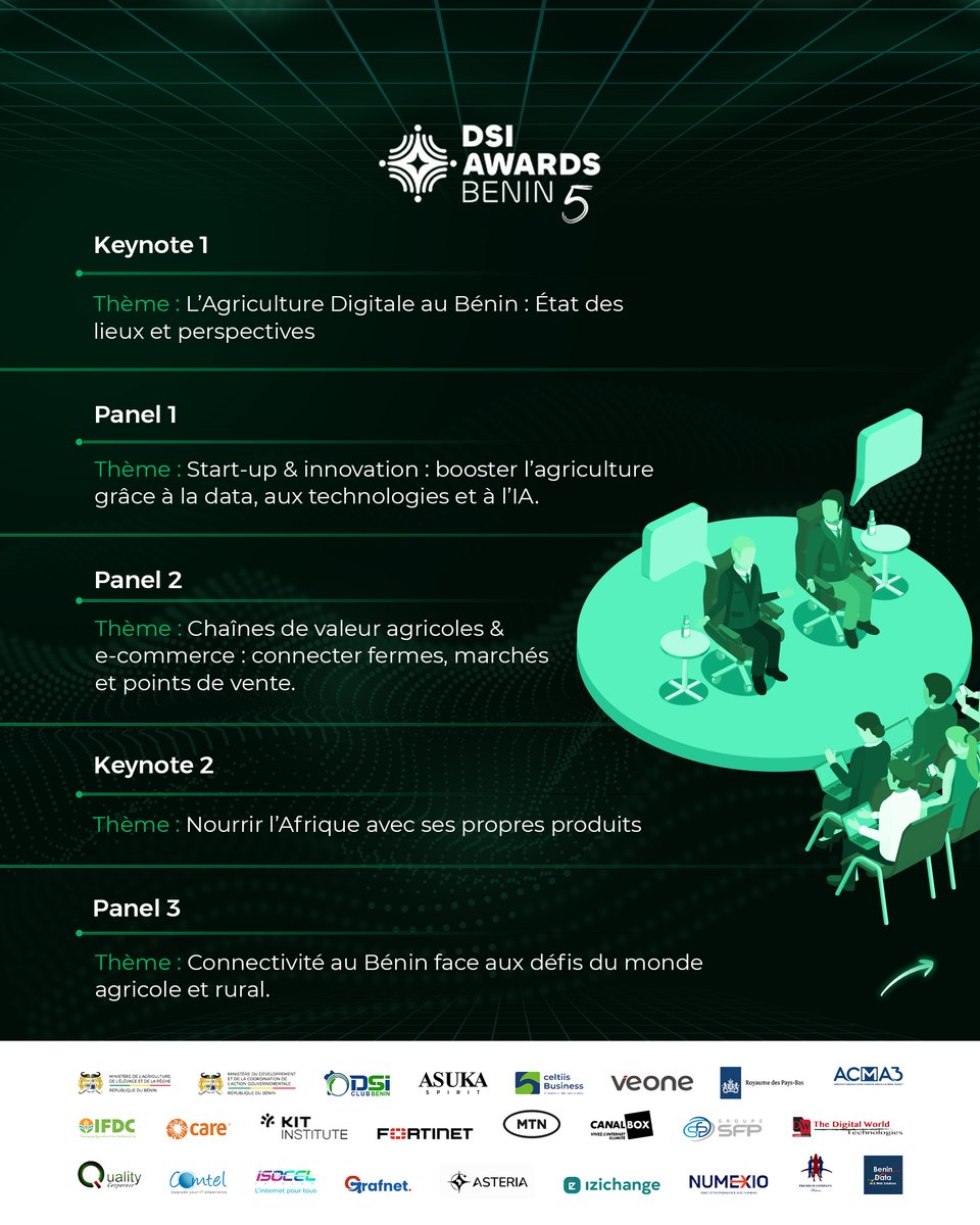 clubdsibenin's tweet image. le programme officiel des DSI Awards 2025 est enfin connu!
Du 28 au 29 novembre 2025, les DSI Awards reviennent avec une édition résolument tournée vers l’#agritech, la data, l’IA et les innovations qui transforment le Bénin.
#DSIAwards2025 #BeninDigital #TechAfricaine #Panels